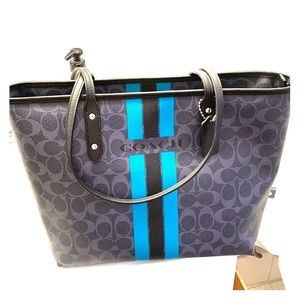 Leather coach hand bag with zipper